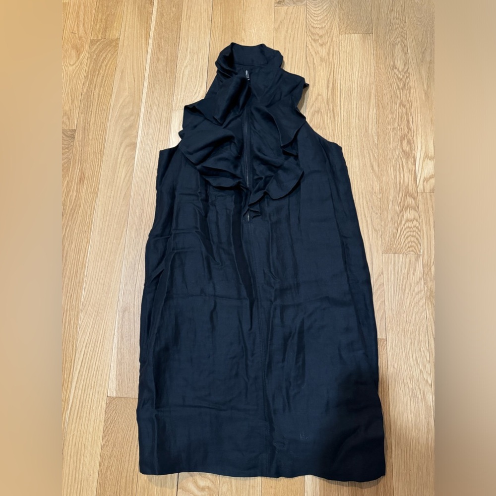 Club Monaco Ruffle Dress Women's Viscose-Blend Black Size 8 High neck jabot - Picture 4 of 9